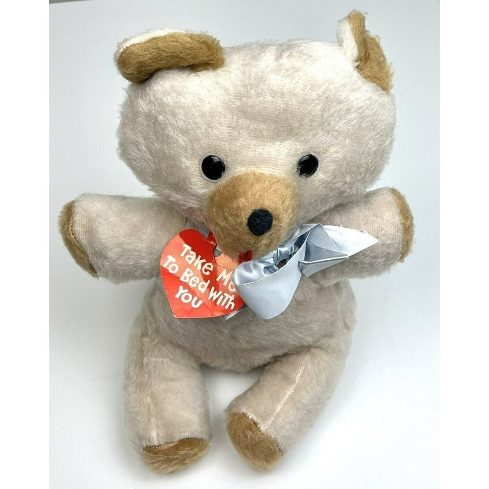 VTG 1973 AMERICAN GREETINGS 14" Plush TEDDY BEAR "Take Me To Bed With You" NWT